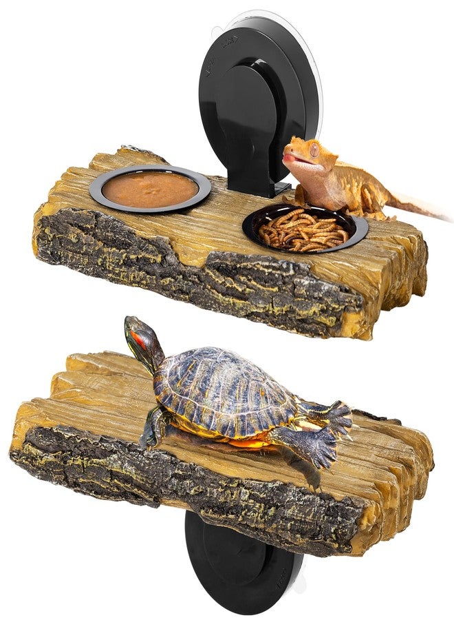 CAVACHEW 2 in 1 Reptile Feeding Ledge & Turtle Basking Platform, Resin Suction Cup Feeder with 4PCS Cups, Terrarium Water Bowl Food Dish - Tank Accessories for Crested Gecko Lizards & Aquatic Turtles - Image 1
